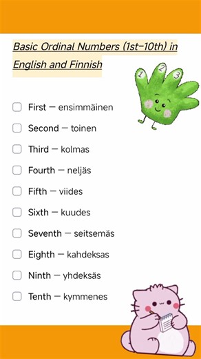 Learn ordinal numbers in Finnish 🇫🇮📝🇬🇧 # ordinals # languagelearning# languageshorts #vocabulary 🤗☺️