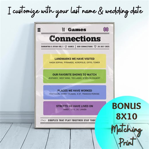 Connections Trivia Game for Bride & Groom, Wedding Reception Guest Printable, Engagement Party Games, Personalized Couple Poster, I Edit - Etsy