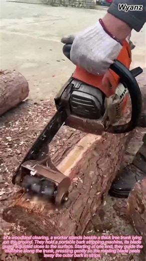 farm work vlog | worker removing tree bark with machine from trunk