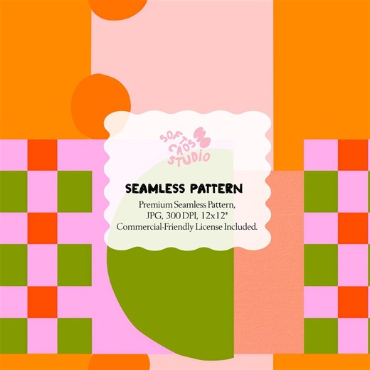 Colorful Geometric Seamless Pattern, Retro Abstract Shapes and Checker Design, Modern Bright Pattern Repeat, Digital Paper Commercial Use - Etsy