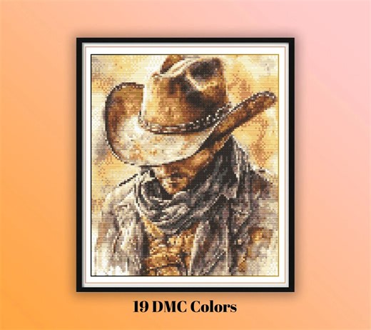 Vintage Western Cowboy Cross Stitch Pattern - Bold PDF Chart for Aesthetic Rustic Decor & DIY Embroidery - Etsy