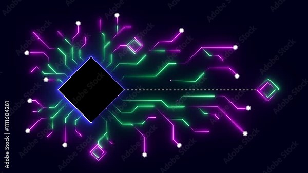 Abstract digital line particle data background connecting technology concept Abstract technological background .Connections Futuristic circuit board with moving electrons PNG Alpha .