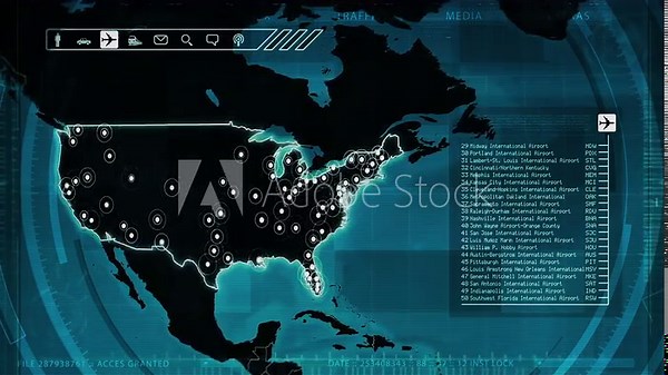 USA Map Background Cities Connections, States, Airports, Routes and Railroads. Loopable.