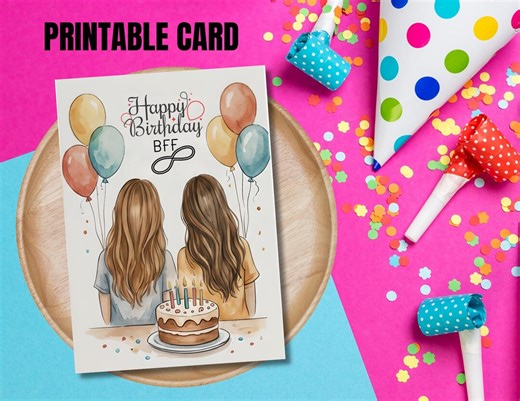 Printable Best Friend Birthday Card 5x7 | Happy Birthday BFF Card | Instant Download | Foldable Card | Envelope Template | Friendship Card.. - Etsy