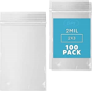 GPI Clear Plastic Reclosable ZIP Poly Bags, Case of 100, 2-mil Thick, 2 Inch x 3 Inch, For Travel, Storage, Shipping