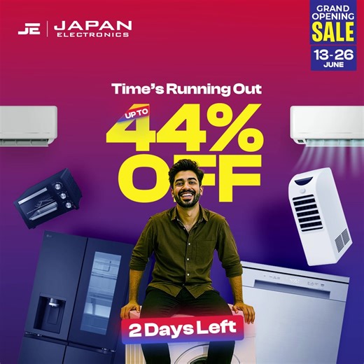 🔥 2 Days Left – Don’t Miss Out! 🔥 Time’s running out to grab UP TO 44% OFF on your favorite home appliances during the Japan Electronics Grand Opening Sale 🏷️ 🗓️ Sale Ends: June 26 🧊 ACs, Refrigerators, Ovens, Air Coolers & More! 💥 Massive discounts, limited time! 📍Visit Japan Electronics Gujranwala or shop online NOW! | Japan Electronics