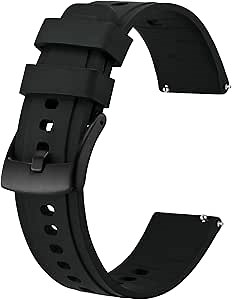 BISONSTRAP 22mm Silicone Watch Bands, Flexible Rubber Watch Straps for Men and Women, Black with Black Buckle