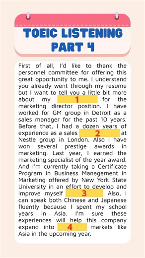 Sample Toeic listening part 4 band 650 ---------- 🌐Website: https://estudyme.com/toeic-testpro/ 📲Tải app qua Google play: rebrand.ly/bubs93g 📲Tải app qua Appstore: rebrand.ly/toeicios 📩Email: info@estudyme.com #ToeicTestPro #estudyme #TOEIC #toeiclistening #part4 | Estudyme - Practice for TOEIC Test Pro