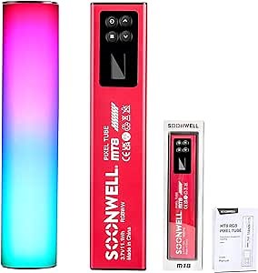 SOONWELL MT8 RGB Pixel Tube Light, 8W Output Power CRI≥96 TLCI≥97 LED Photography Light, Magnetic Attraction, BGM Music Sound Control Ambient Light for Portrait, Filming, Photography, Video, Vlog