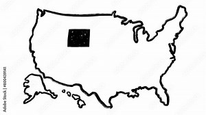 Hand drawn grunge map of the state of Wyoming in America on white background. Package of animations with outlines of the USA and part of its territory with name written on it. Template for infographic