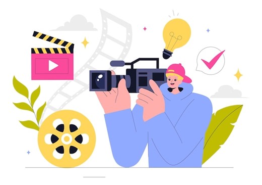 Videography services vector illustration featuring video recording production film making videographer equipment and the cinema industry | Premium Vector