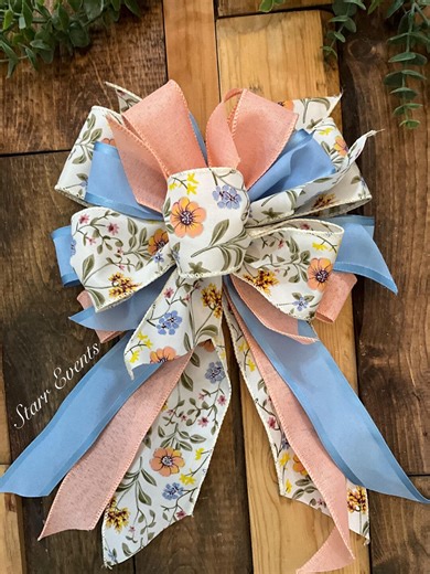 Spring Bows for Wreaths Spring Decor Spring Wreath Bow Spring Decorations Peach and Blue Bow Spring Door Decor Spring Door Hanger - Etsy
