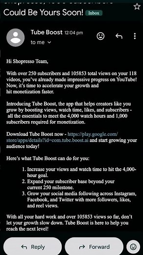 🚨 Tube Boost Scam Alert! Fake Emails Offering Free Subs & Views