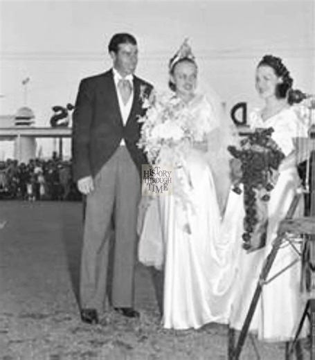 "Baseball legend Joe DiMaggio and actress Dorothy Arnold were photographed on their wedding day in San Francisco, November 19, 1939, shortly after a quiet ceremony held at Saints Peter and Paul Church in North Beach. DiMaggio, then a rising star with the New York Yankees, had met Arnold on the set of the 1937 film Manhattan Merry-Go-Round, in which he made a cameo appearance. Their union marked the convergence of two distinct worlds—Hollywood and Major League Baseball—drawing national media atte