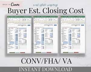 Home Buyer Estimated Closing Cost Real Estate Excel Spreadsheet Seller Net Sheet Realtor Spreadsheet Closing Cost Calculator Realtor Closing - Etsy