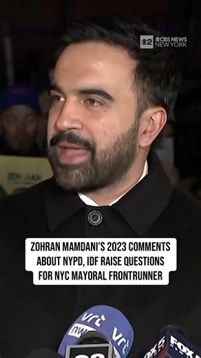 58K views · 989 reactions | Old remarks have spurred new questions for Zohran Mamdani, the frontrunner in the New York City mayoral race, after a video resurfaced showing him attacking both the city's police department and the Israel Defense Forces during a 2023 meeting of his Democratic Socialists of America party. CBS News New York's Ali Bauman asked Mamdani about his remarks at his campaign stop Tuesday night in Hell's Kitchen. | CBS New York | Facebook