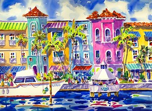 Naples Florida, Florida Art, Coastal Decor, Colorful Beach Art, 5 X7, 8 X 10, 11 X 14 Watercolor Print, Ellen Negley, Tropical Art - Etsy