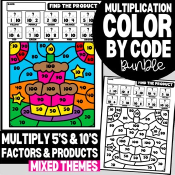3rd Grade Multiplication Worksheets – Color-by-Code Bundle Multiply by 5 and 10