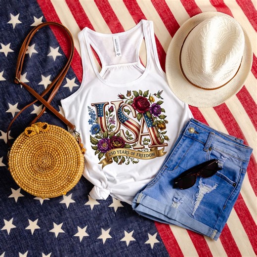 USA Floral 4th of July Tank Top | 250 Years of Freedom - Etsy