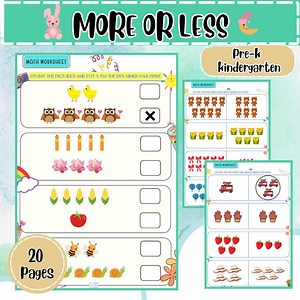 More or Less Kindergarten Worksheet: Comparing Numbers (printable) - Etsy UK