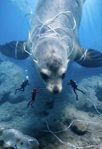 Plastic Ocean: Sea Lion Entangled and Eating Plastic