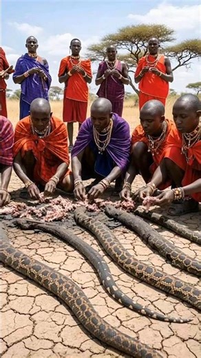 Africans eating roasted pythons. #shorts #africa #tribalunity #africanculture #wildlife #africans