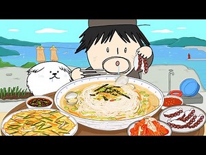 잔치국수에 부추전 먹방 (문어숙회,김치) - 애니먹방 / noodles&kimchi Mukbang Animation ASMR /foomuk