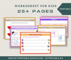 Kids Learning Worksheets Bundle | 25  Educational Printable Activities for Preschool & Kindergarten | Digital Download - Etsy Canada