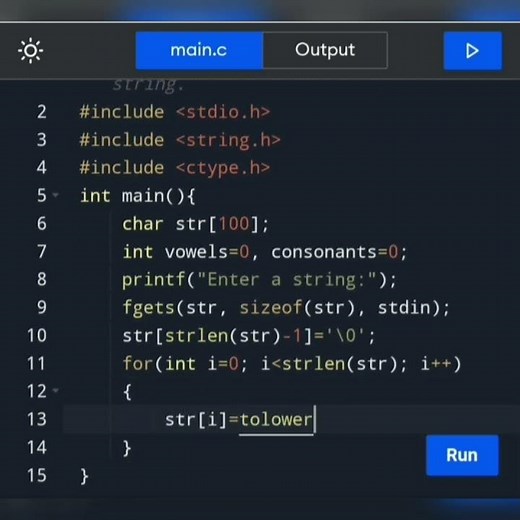 How to write a c Program to count the total number of vowels and consonants in a string.