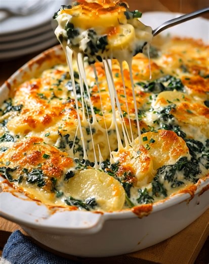 Baked Potato & Spinach Casserole – Delicious One-Dish Meal Ingredients 800 g (1.7 lb) potatoes, peeled and thinly sliced 250 g (9 oz) fresh spinach, washed and chopped 200 ml (3/4 cup) cooking cream or milk ...... Full Recipe in Coʍmеոτ 💬 | Made By Luna
