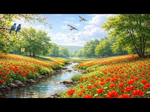 ​Relaxing Nature Sounds: Beautiful Spring Meadow, Water Flow & Birdsong