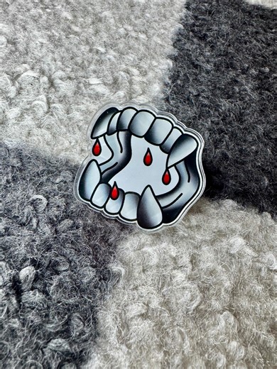 Plastic Vampire Fangs Acrylic Pin | Dripping Blood MCR Twilight Traditional Tattoo Inspired | Custom Die Cut 1.25 Inch Pin | Rubber Backing - Etsy