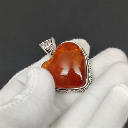 Heart Amber Pendant: 925 Sterling Silver Antique Gemstone Jewelry - Etsy
