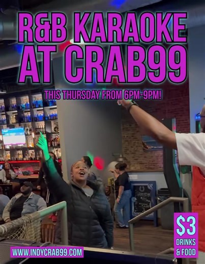 🎤✨ A Night for Real R&B — This Thursday at Crab 99 ✨🎤 This Thursday, Indianapolis and everyone coming in from beyond, you’re invited to a night dedicated to pure R&B from every era. No theme — just the songs you love, the voices in the room, and a vibe that feels special from the moment you walk in. Sing your favorites, catch the nostalgia, and be part of a night where the music and the energy speak for themselves. Whether you’re stepping up to the mic or just vibing out, this is your place to
