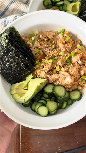 Salmon sushi rice bowls! The perfect macro friendly girl dinner!