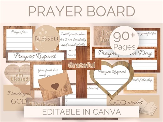 EDITABLE Prayer Board Kit Printable Devotion Board in Wood Design Boho Prayer Board With Envelopes Wall Collage Christian Bible Scriptures - Etsy