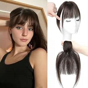 FU SHEN Clip in Bangs 100% Real Human Hair 360° Bangs Hair Clip Fake Bangs Clip on Bangs for Women Wispy Bangs Hair Clip in Hairpieces Air Bangs for Daily Wear(2#), Dark Brown