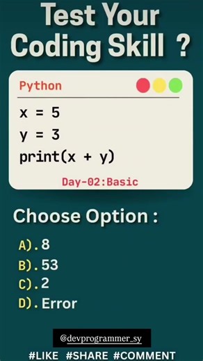 day-02 basic test python your coding skills #pythonprogramming
