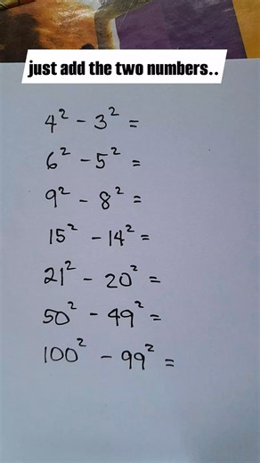 The subtraction of two consecutive numbers squared is equal to the sum of those two numbers. Very easy, very quick. #educationalcontent #mathiseasy #mathisfun | Ma'am Fai