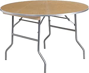 Flash Furniture Fielder 4-Foot Round HEAVY DUTY Birchwood Folding Banquet Table with METAL Edges