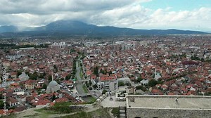 Prizren Old Town Aerial View. Popular Tourist Destination in Kosovo. Historic and touristic city located in Prizren. Balkans. Europe.