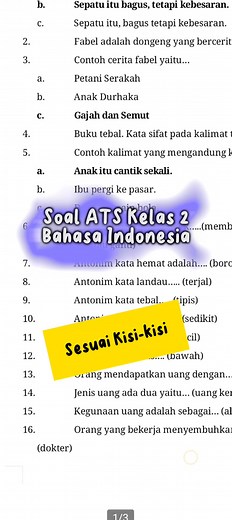 Latihan Soal ATS/UTS Kelas 2 SD Semester 2 Sesuai Kisi-Kisi