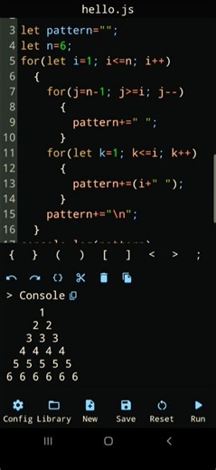 Triangle number pattern coding 💝💝|| Day-31 || #js #pattern #coding #design #computer#science#shorts