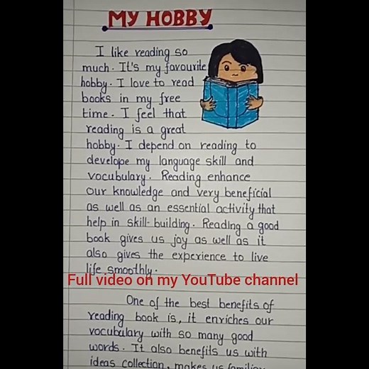 My Hobby||my hobby essay||essay on My hobby||my favourite hobby reading books||about my hobby||