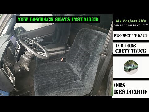 OBS Chevy Silverado truck custom seat install Qualitex American Classic, restomod w lumbar support.