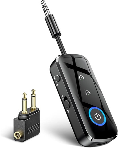 SONRU Bluetooth 5.3 Sender-Empfänger Klinke, 2-in-1 Bluetooth Adapter Flugzeug Bluetooth Splitter mit 3,5-mm-Klinke, Verbindet 2 Kopfhörer, für TV, Flugzeug, Stereoanlage, für, Auto