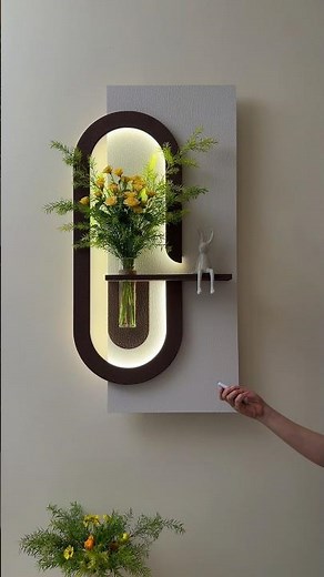 LED Wall Art with Glass Vase ✨ | Warm Light MDF Panel Decor for Entrance & Living Room |