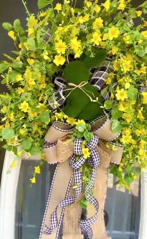 Easter Bunny Wreath With Yellow Wild Flowers, Spring Decor - Etsy