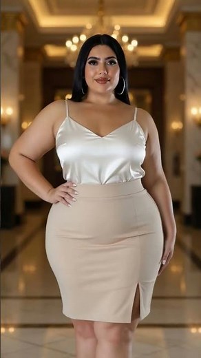 Plus Size Satin Cami Top & Beige Pencil Skirt | Elegant Curvy Luxury Look 🤍✨
