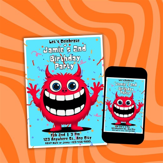 Editable Monster Birthday Invitation Children's Monster Party Invite Colorful Cartoon Birthday Celebration Customizable Canva Template - Etsy